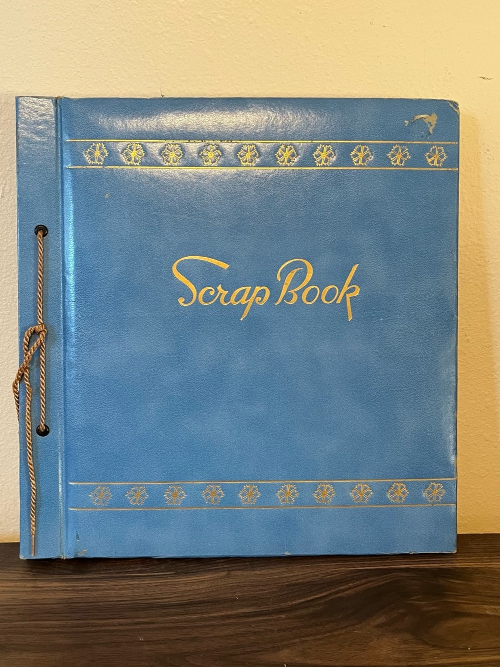 Vintage Blue Gold Foil Scrapbook Photo Album String Bound Mid Century Blank
